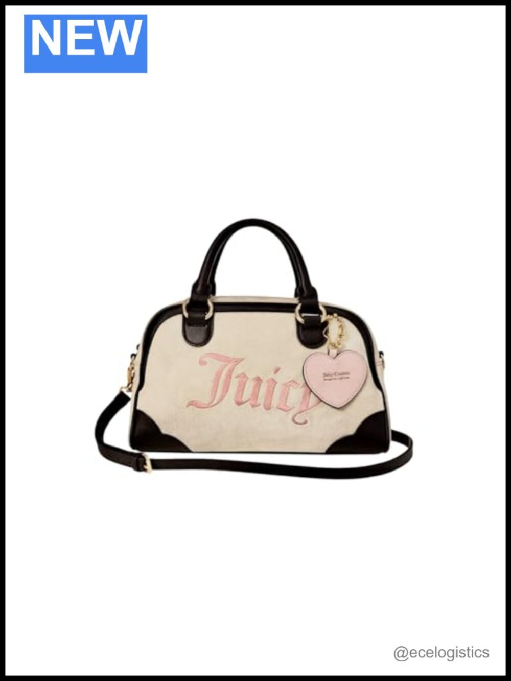 Juicy Couture Bowler Satchel Handbag Crossbody Strap Embroidered Velour